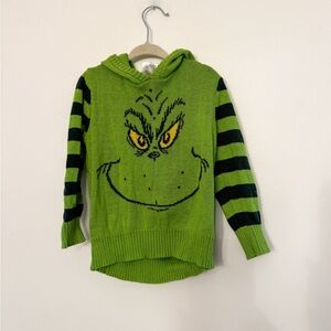 Toddler Knit Grinch Hoodie Sweater 3T